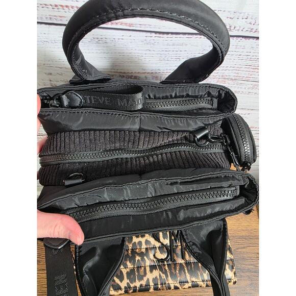 Steve Madden Crossbody Blk Puffer Purse and Puffer Leopard Print Wallet - Picture 2 of 14